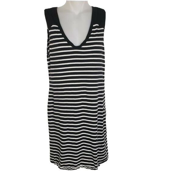 Banana Republic Womens Mini Dress Small Sleeveless Black White Striped V Neck - Picture 1 of 8